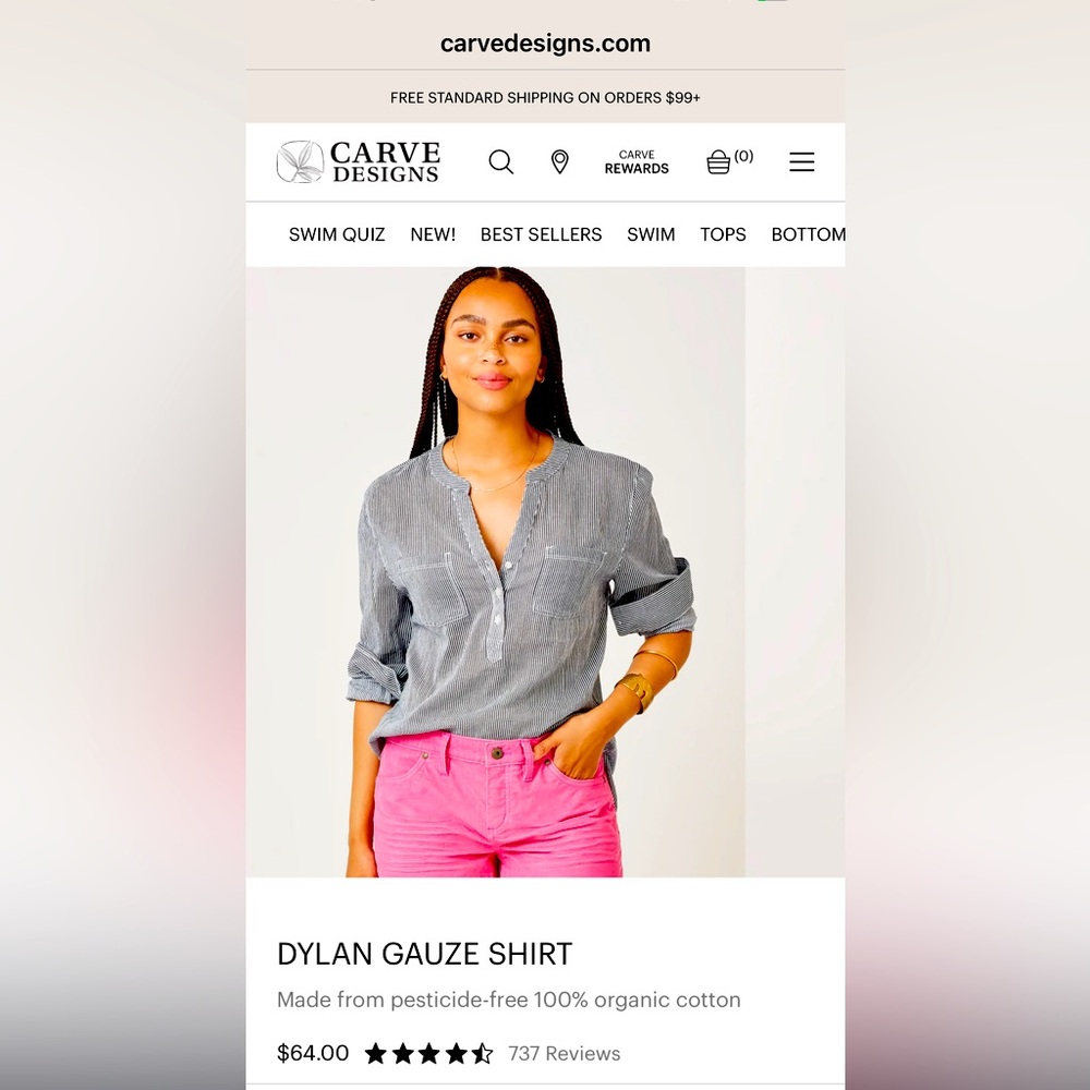 Carve Designs 100% Organic Cotton Blue striped long sleeved blouse